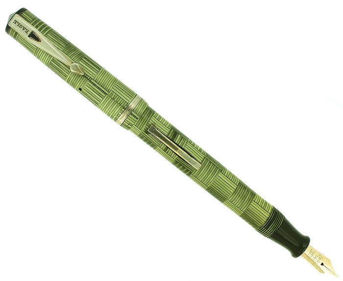 LATE 1930S EAGLE GREEN PARQUET PATTERN LEVER FILLER FOUNTAIN PEN RESTORED OFFERED BY ANTIQUE DIGGER