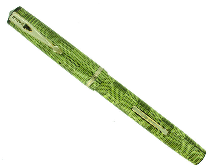 LATE 1930S EAGLE GREEN PARQUET PATTERN LEVER FILLER FOUNTAIN PEN RESTORED OFFERED BY ANTIQUE DIGGER