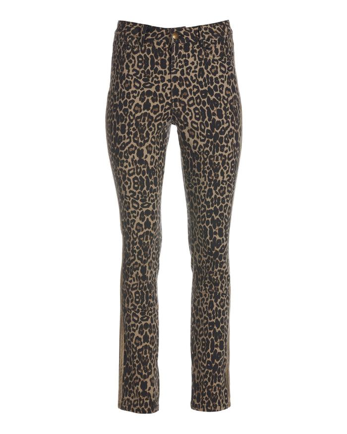 Leopard Metallic Racer-Stripe Slim Straight-Leg Jean Brown Multi