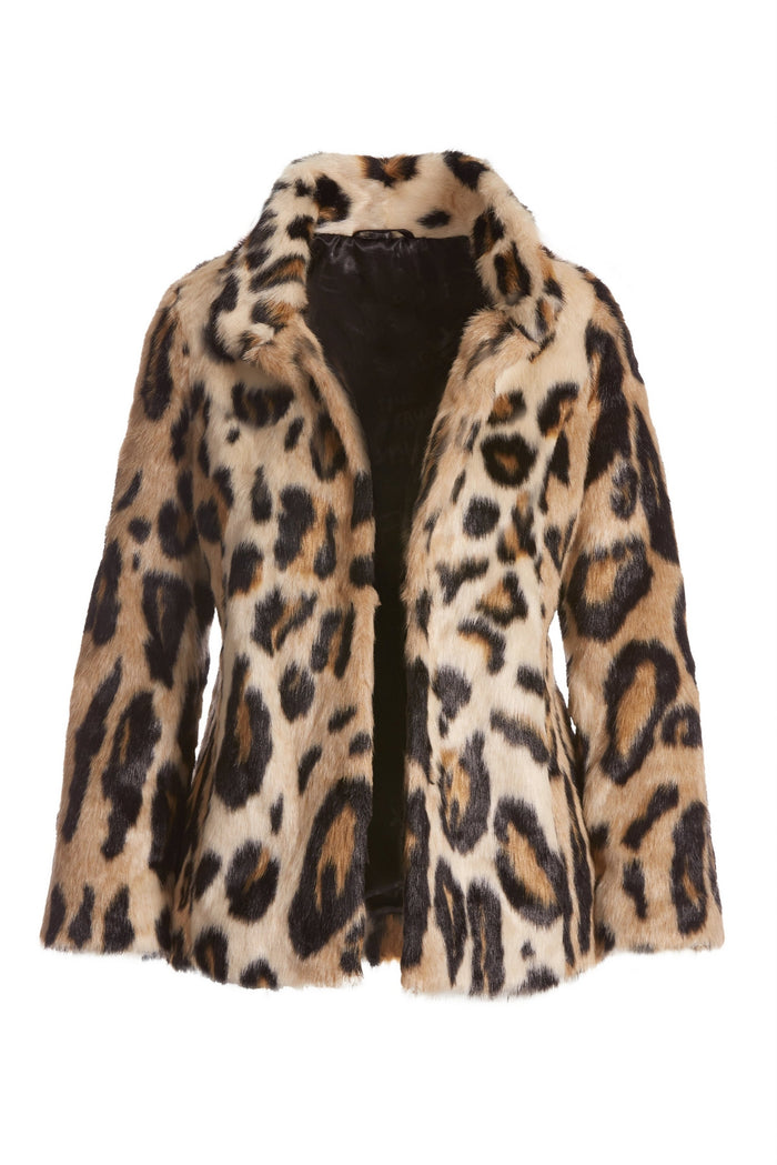 Leopard Print Faux Fur Coat Brown Multi
