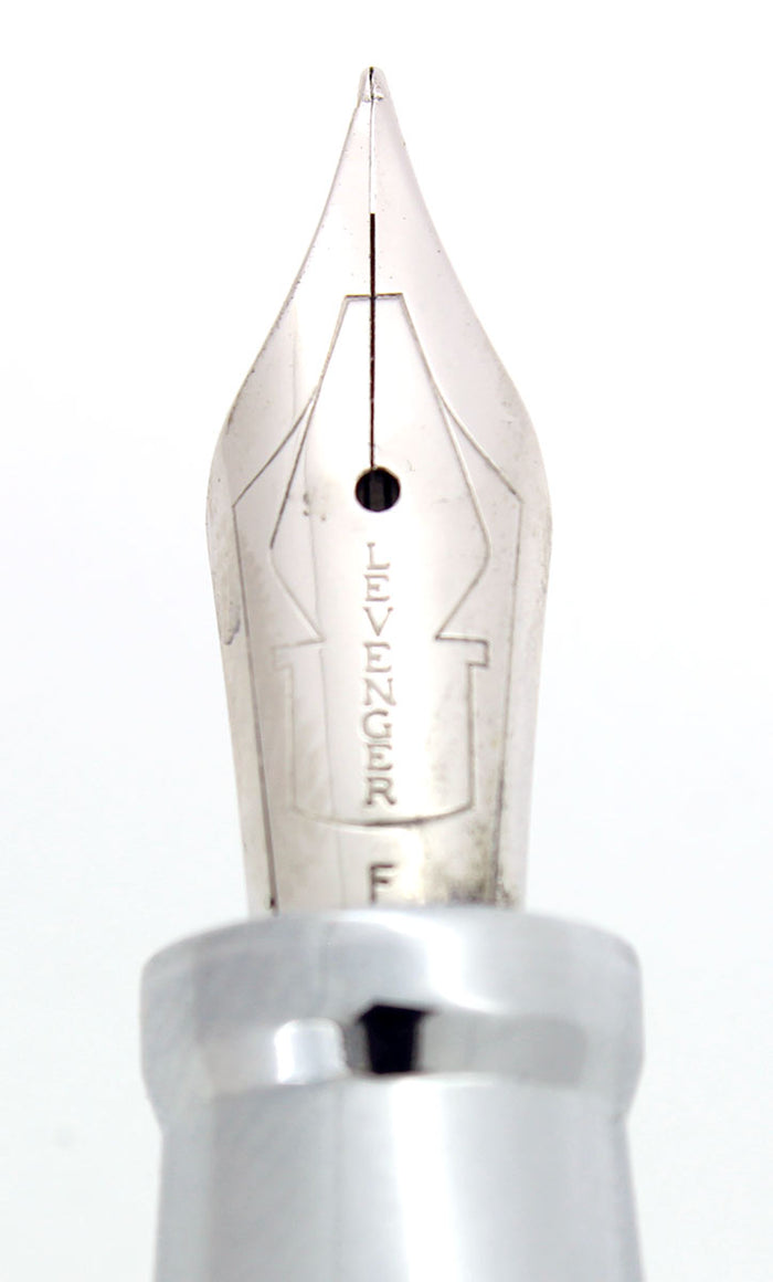 LEVENGER PLUMPSTER TIDES "BLUE & BROWN SWIRL" ACRYLIC FOUNTAIN PEN FINE NIB OFFERED BY ANTIQUE DIGGER