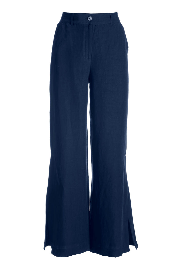 Linen side slit pant Navy