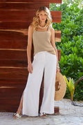 Linen side slit pant White