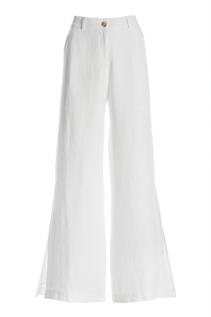 Linen side slit pant White