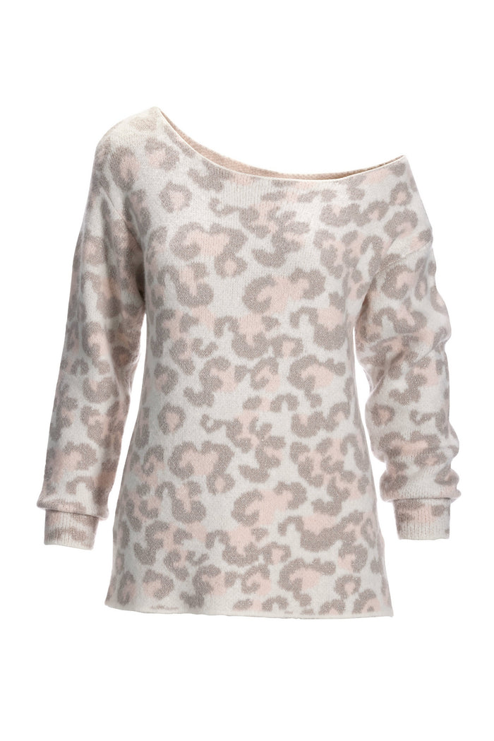 Lurex Animal Jacquard Slouchy Sweater Gray Multi