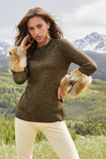 Lurex Fur Cuff Sweater Brown Multi