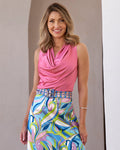 Marilyn Cowl-Neck Charmeuse Blouse Aurora Pink