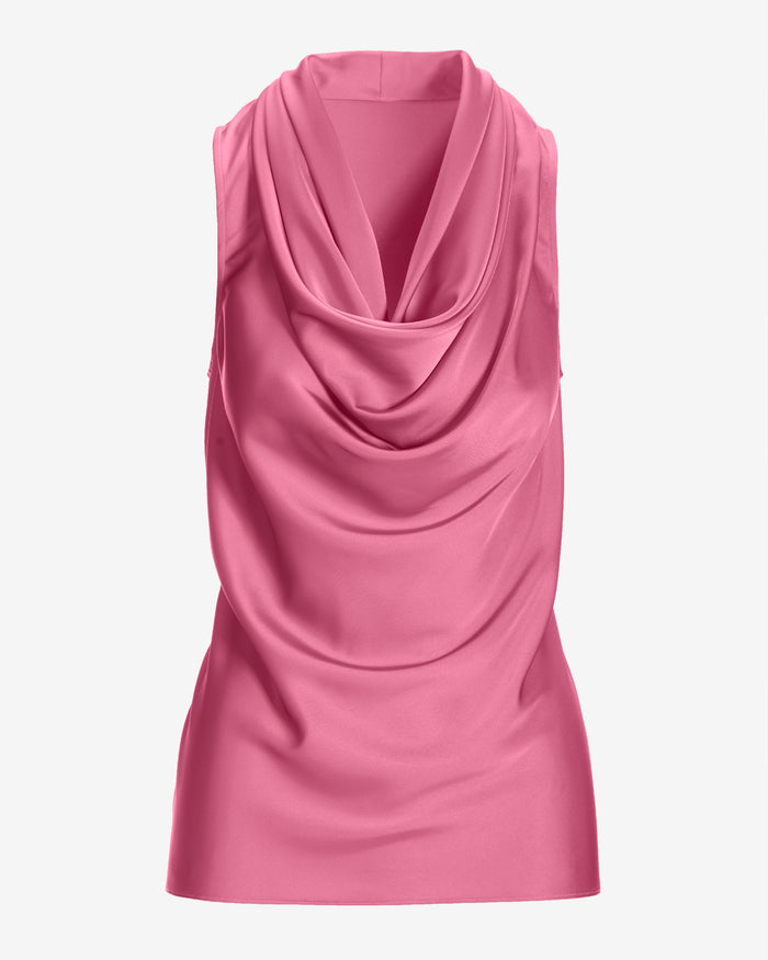 Marilyn Cowl-Neck Charmeuse Blouse Aurora Pink