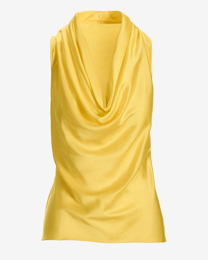 Marilyn Cowl-Neck Charmeuse Blouse Lemon Drop