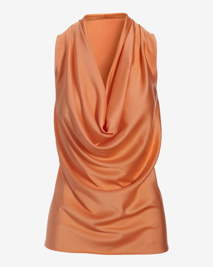 Marilyn Cowl-Neck Charmeuse Blouse Nectarine