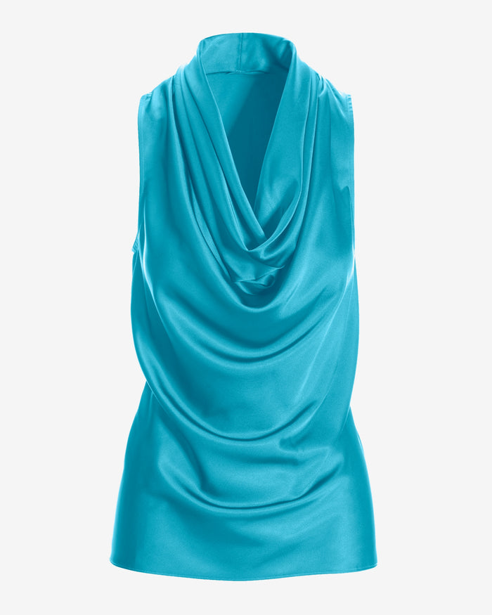 Marilyn Cowl-Neck Charmeuse Blouse Scuba Blue