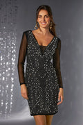 Mesh And Pearl Embellished Dress White/Black