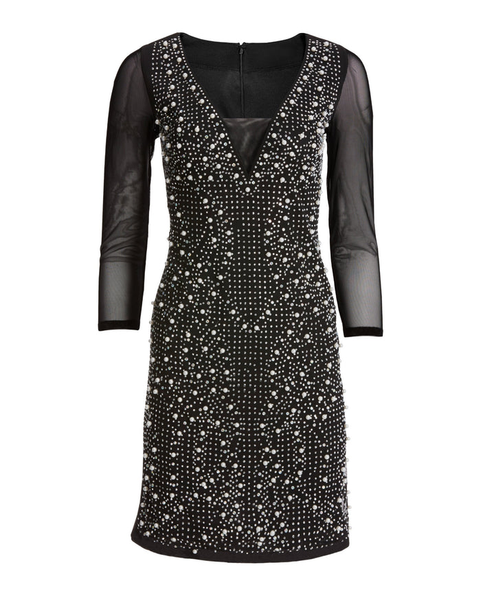 Mesh And Pearl Embellished Dress White/Black