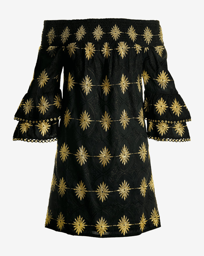 Metallic Detail Off-The-Shoulder Dress Black/Gold