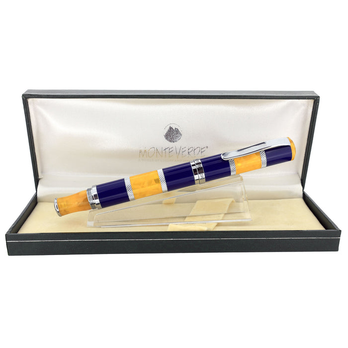 MONTEVERDE REGATTA BLUE AND YELLOW MEDIUM NIB FOUNTAIN PEN OFFERED BY ANTIQUE DIGGER