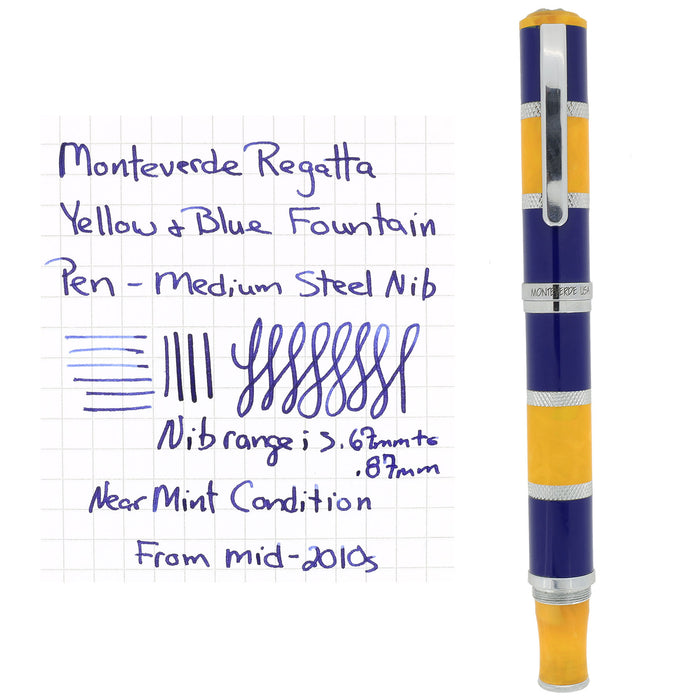 MONTEVERDE REGATTA BLUE AND YELLOW MEDIUM NIB FOUNTAIN PEN OFFERED BY ANTIQUE DIGGER