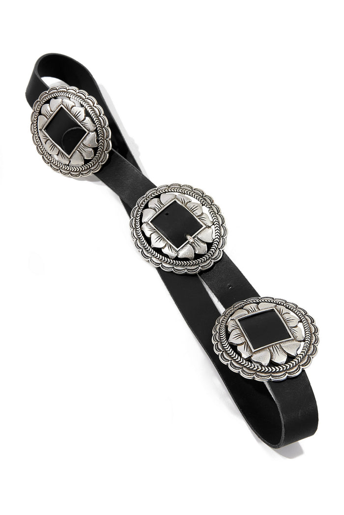 Multi Metal Ring Leather Belt Black