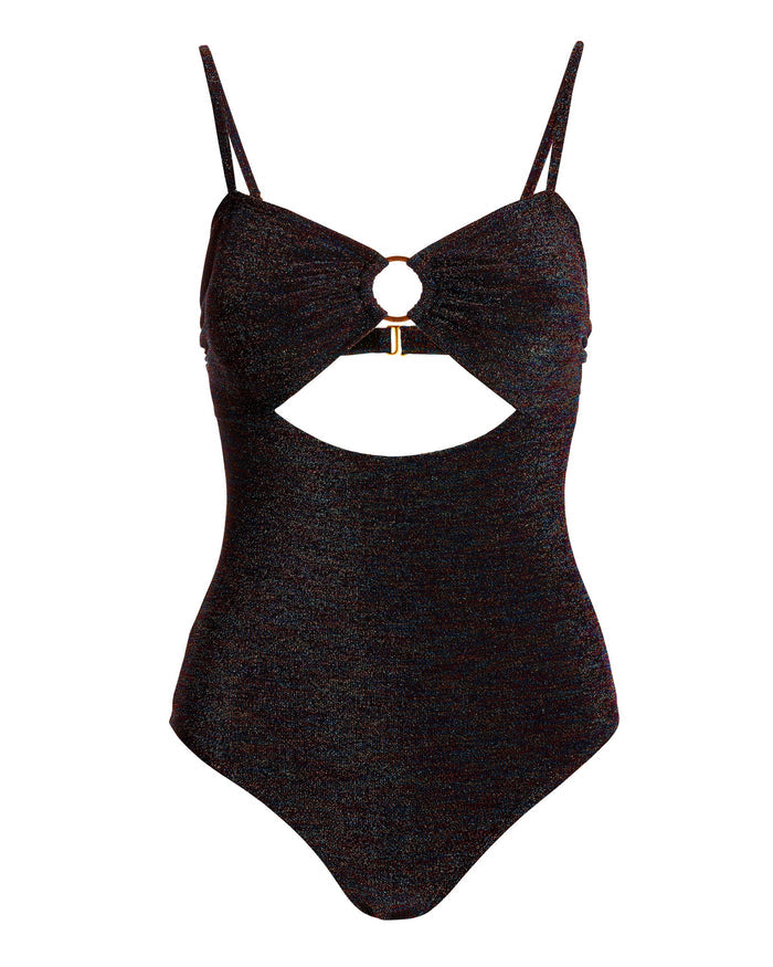 Multicolor Shimmer Sweetheart Ring One-Piece Swimsuit Black Multi