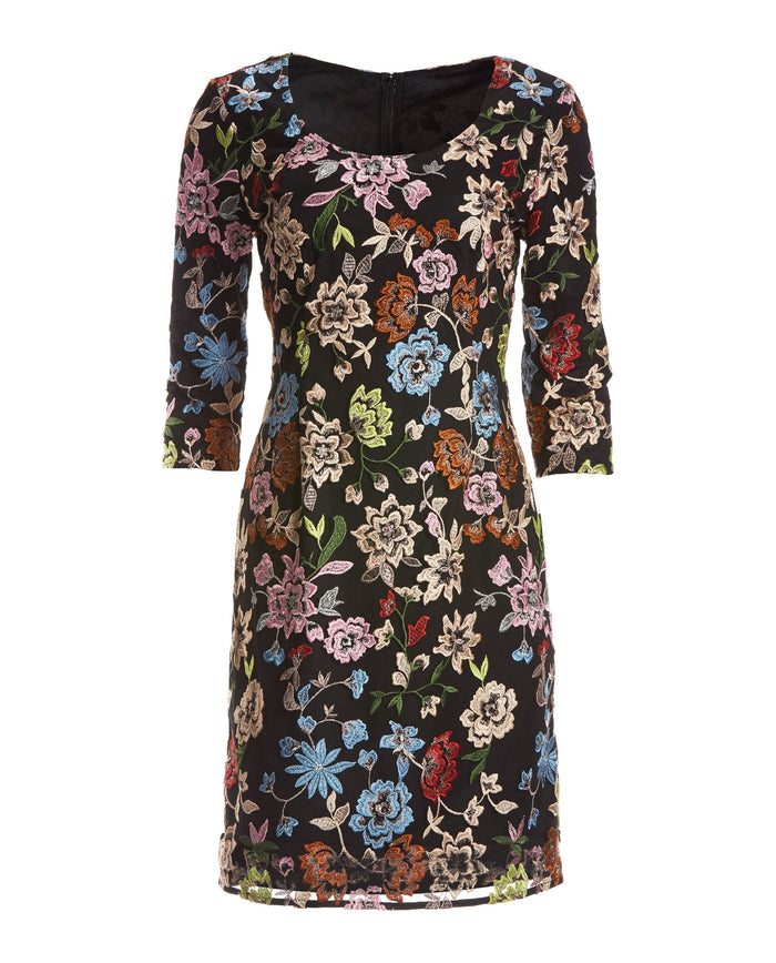 Multicolored Embroidered Mesh Sheath Dress Multi