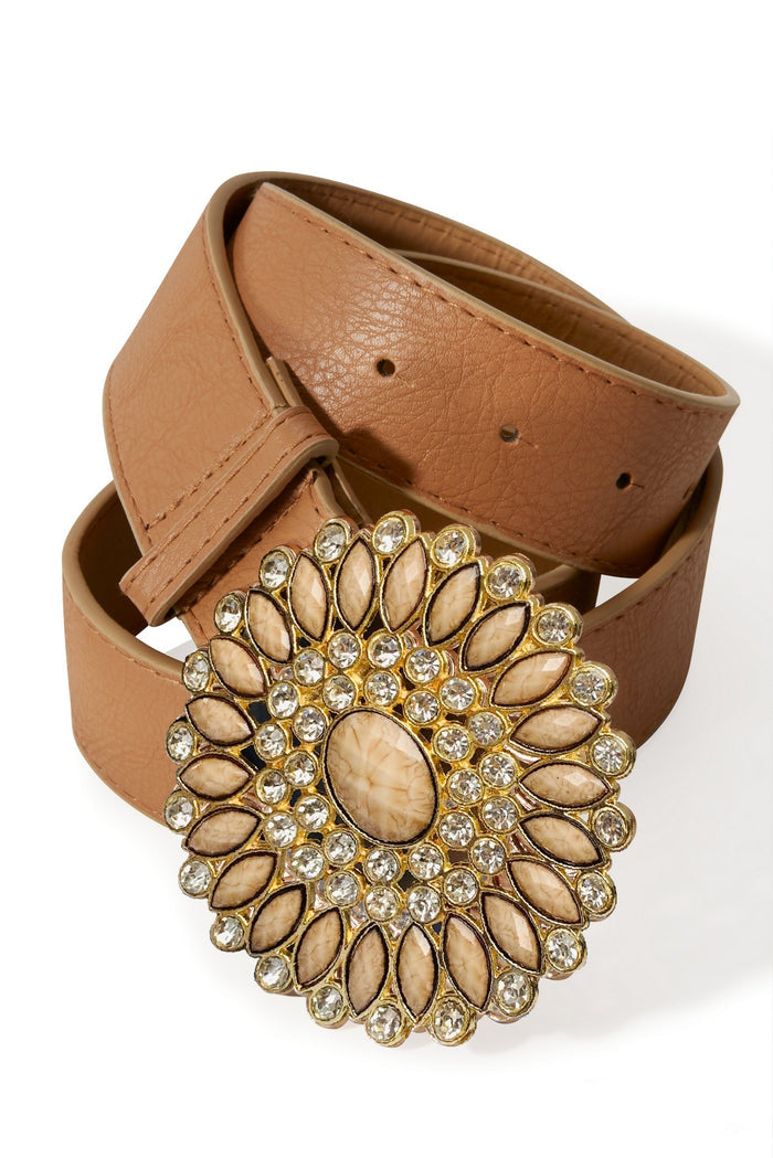 Natural Embellished Buckle Belt Tan