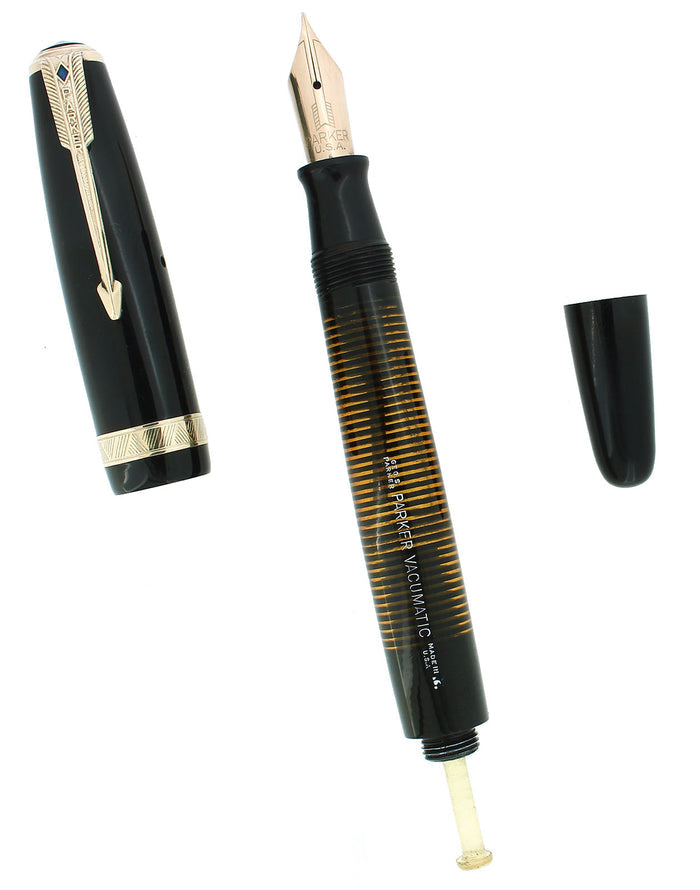 NEAR MINT 1946 PARKER JET BLACK VACUMATIC MAJOR FOUNTAIN PEN RESTORED OFFERED BY ANTIQUE DIGGER