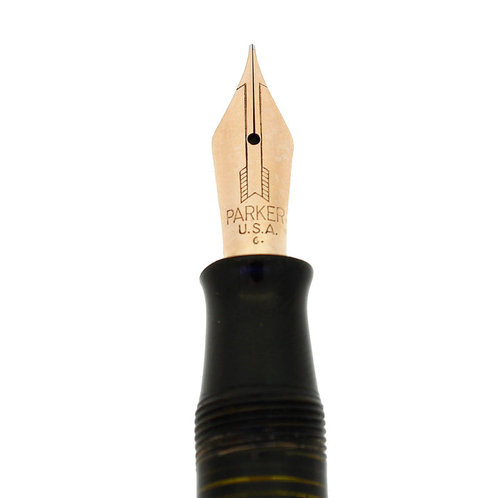 NEAR MINT 1946 PARKER VACUMATIC JET BLACK SINGLE JEWEL FOUNTAIN PEN RESTORED OFFERED BY ANTIQUE DIGGER