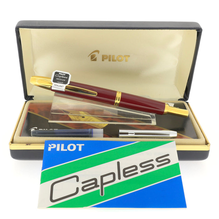 NEVER INKED 2002 PILOT RED & GOLD VANISHING POINT 14K MEDIUM NIB FOUNTAIN PEN NEW IN BOX OFFERED BY ANTIQUE DIGGER