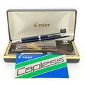 NEVER INKED 2004 PILOT BLUE CARBONESQUE VANISHING POINT 14K MEDIUM NIB FOUNTAIN PEN NEW IN BOX OFFERED BY ANTIQUE DIGGER