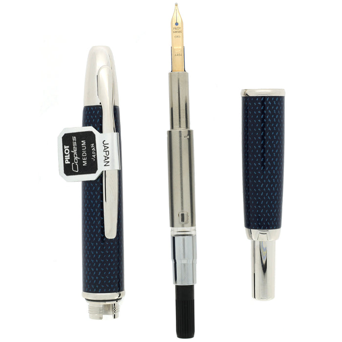 NEVER INKED 2004 PILOT BLUE CARBONESQUE VANISHING POINT 14K MEDIUM NIB FOUNTAIN PEN NEW IN BOX OFFERED BY ANTIQUE DIGGER