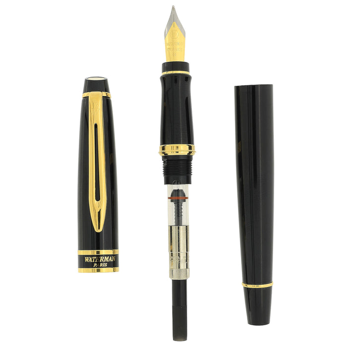 NEVER INKED 2013 WATERMAN EXPERT II POLISHED BLACK & GOLD TRIM MEDIUM NIB FOUNTAIN PEN OFFERED BY ANTIQUE DIGGER