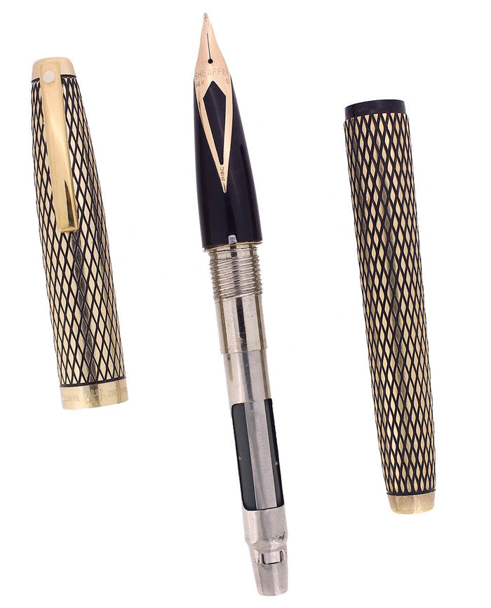 NEVER INKED C1975 SHEAFFER 14K GOLD FILLED SOVEREIGN IMPERIAL FOUNTAIN PEN, BALLPOINT & PENCIL SET OFFERED BY ANTIQUE DIGGER