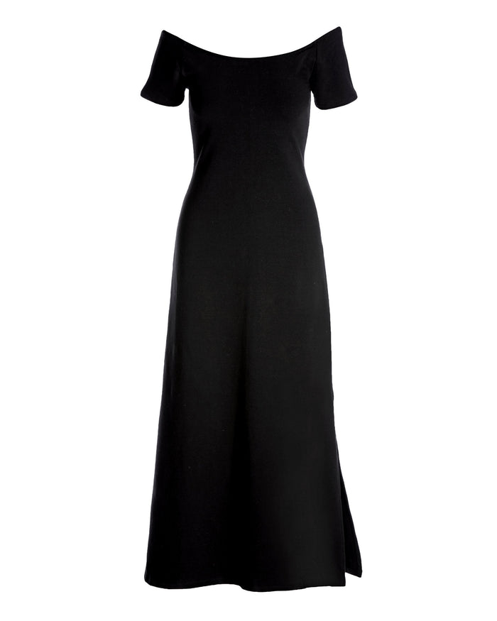 Off the Shoulder Short Sleeve Maxi Dress Black