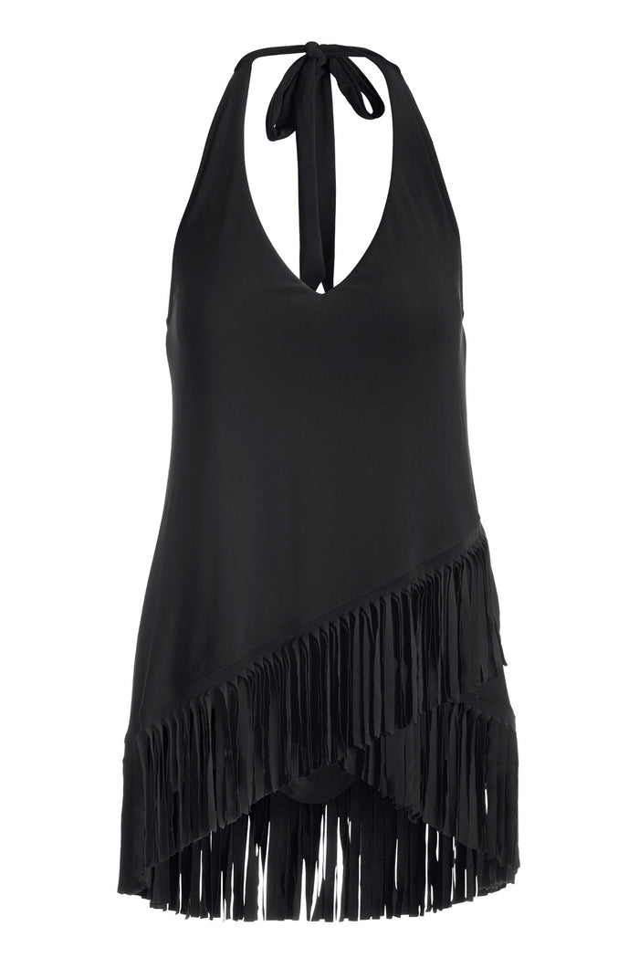 ONE PIECE FRINGE SWIM DRESS Black
