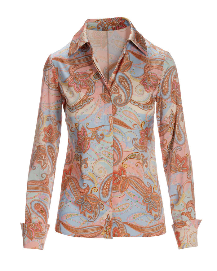 Paisley Print Sophia Button-Up Charmeuse Blouse Multi