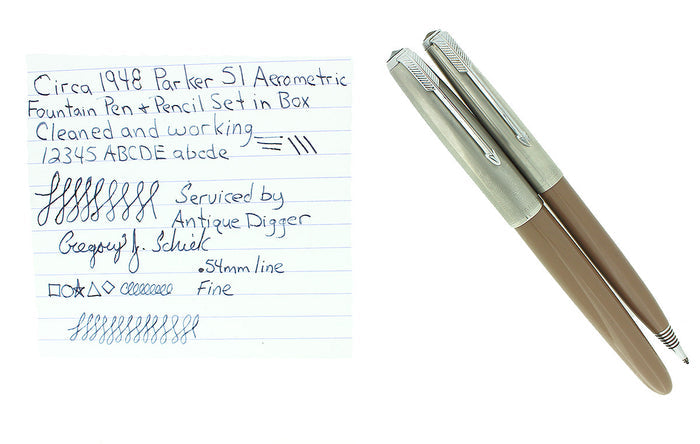 PARKER 51 AEROMETRIC COCOA FOUNTAIN PEN & PENCIL SET BOXED EXCELLENT OFFERED BY ANTIQUE DIGGER