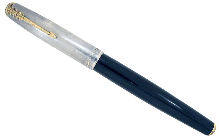 1945 PARKER 51 DOUBLE JEWEL FOUNTAIN PEN WITH STERLING CAP AND 14K BLIND CAP TASSEL IN RESTORED CONDITION OFFERED BY ANTIQUE DIGGER