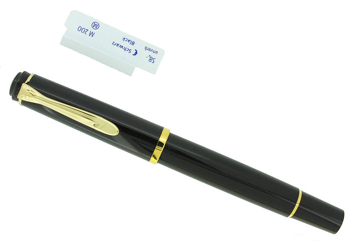 PELIKAN M200 BLACK FOUNTAIN PEN MED NIB NEW OLD STOCK STICKERED NEVER INKED OFFERED BY ANTIQUE DIGGER