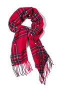 Plaid and Pearl Scarf Red Multi