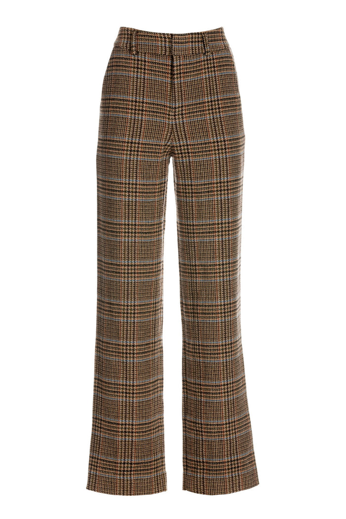 Plaid Modern High Waist Wide Leg Trouser Brown Multi