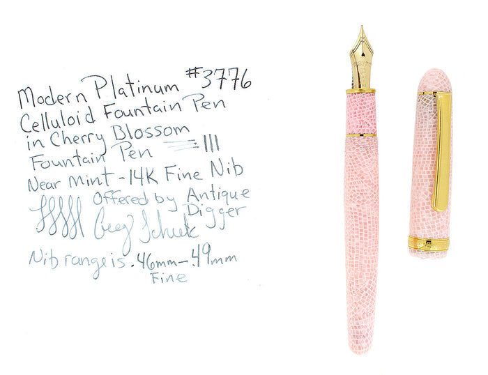 PLATINUM #3776 CELLULOID SAKURA CHERRY BLOSSOM FOUNTAIN PEN 14K F NIB MINT OFFERED BY ANTIQUE DIGGER