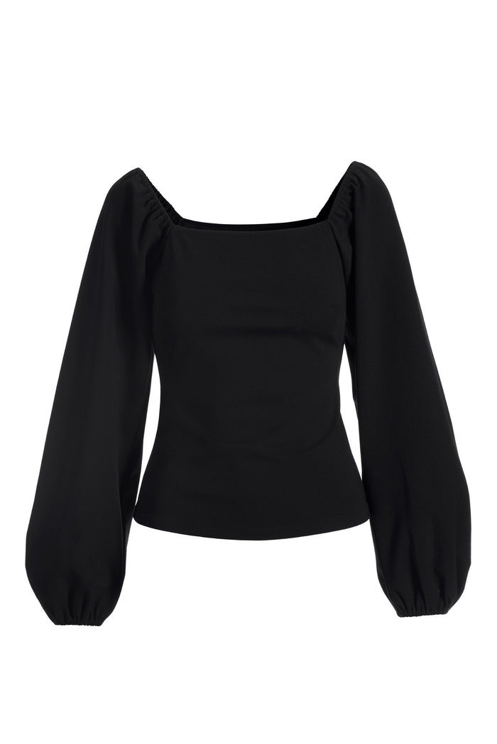 Ponte Long-Sleeve Square-Neck Top Black