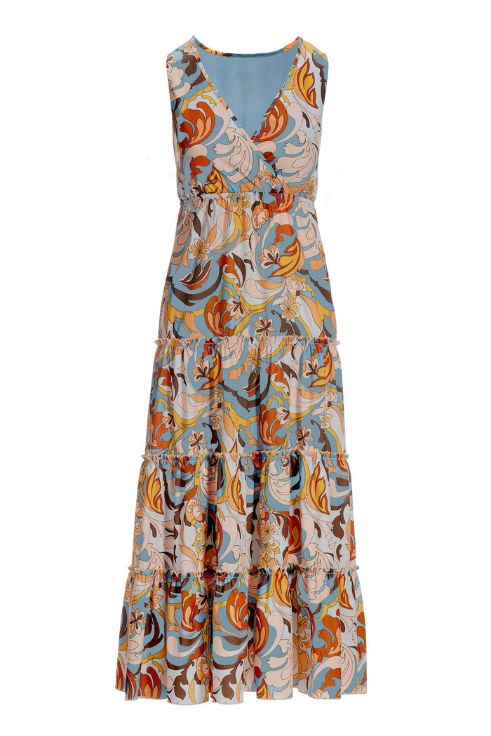 Printed Tiered Dress Blue Multi