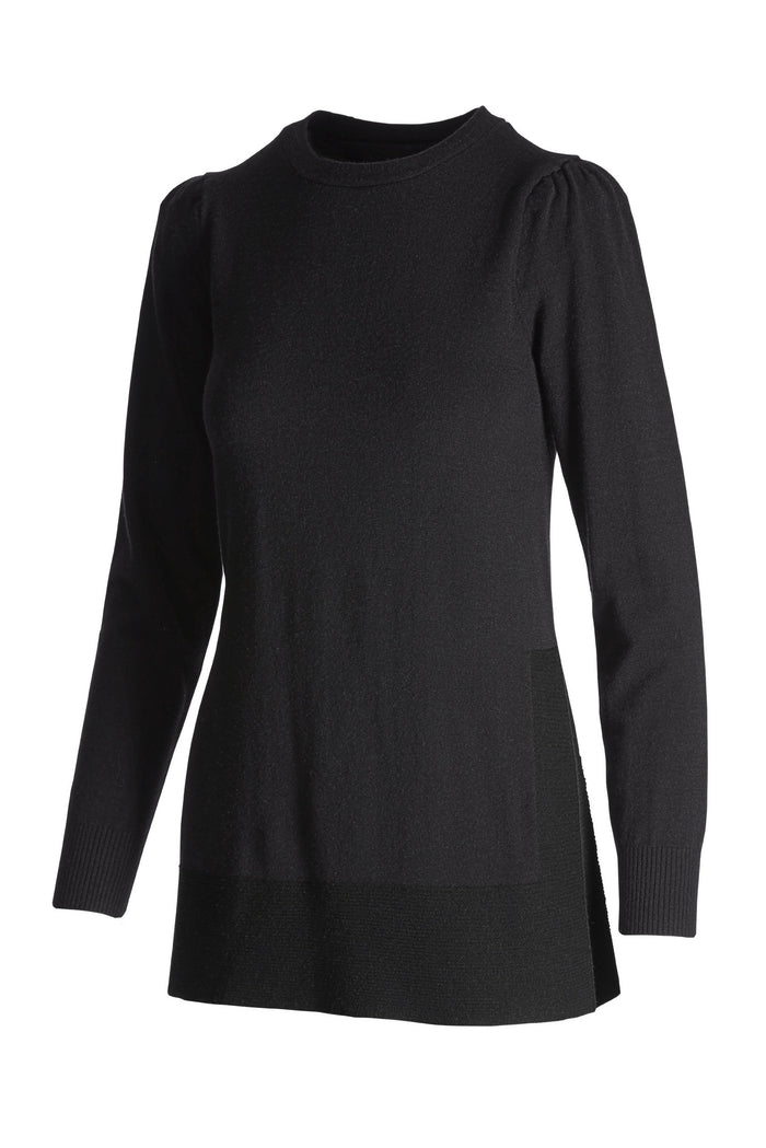 Puff-Sleeve Side Slit Sweater Proper Black