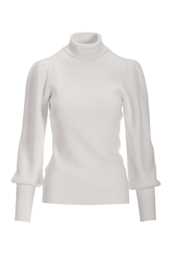 Puff Sleeve Turtleneck Sweater White