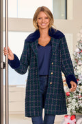 Removable Faux-Fur Trim Tweed Jacket Navy Multi