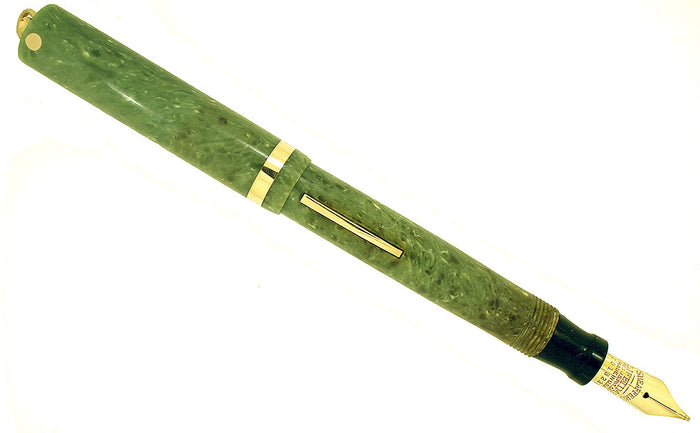 Restored 1920s SHEAFFER WHITE DOT JADE CELLULOID FOUNTAIN PEN RING TOP CAP WITH F to B NIB