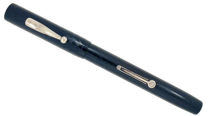 RESTORED 1920s WATERMAN 52 BLACK CHASED HARD RUBBER FOUNTAIN PEN WITH F to BBB+ FLEXIBLE NIB
