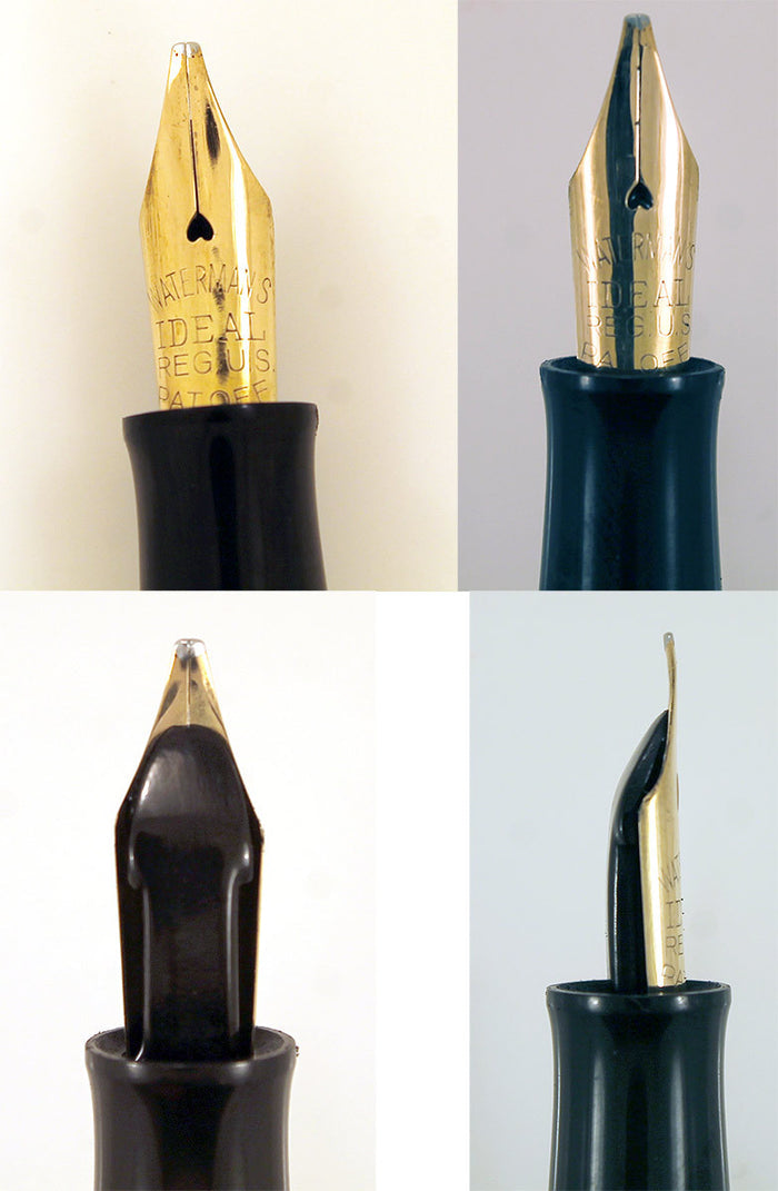 RESTORED 1930s WATERMAN #3 FOUNTAIN PEN GREEN AND RED QUARTZ WITH FLEXIBLE STUB NIB MADE IN CANADA