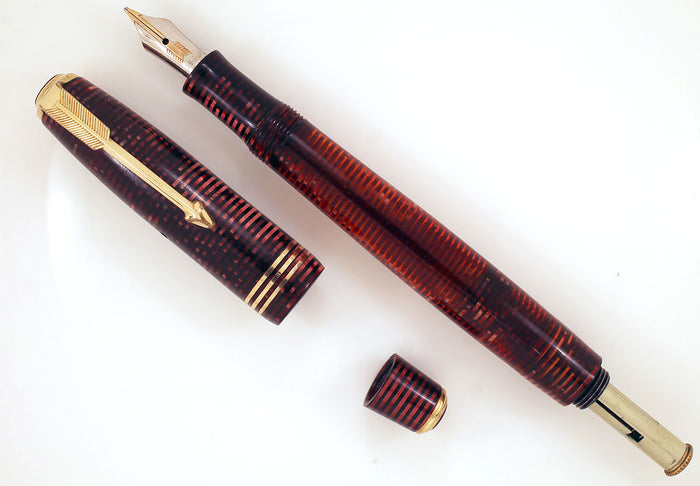 RESTORED 1934 PARKER BURGUNDY PEARL DOUBLE JEWEL VACUMATIC FOUNTAIN PEN OFFERED BY ANTIQUE DIGGER
