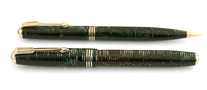 RESTORED 1936 PARKER EMERALD PEARL DOUBLE JEWEL VACUMATIC FOUNTAIN PEN SET